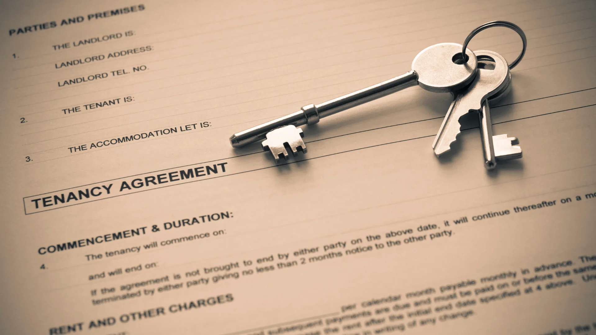 tenancy agreement document with keys